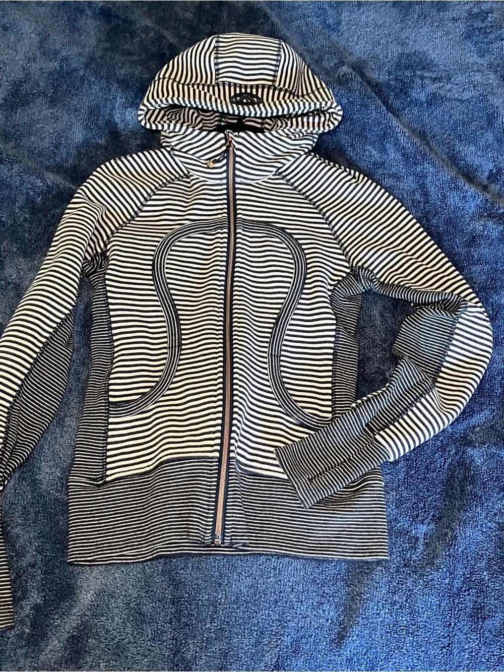 lululemon athletica Black and White Striped Hooded Full-Zip Sweater